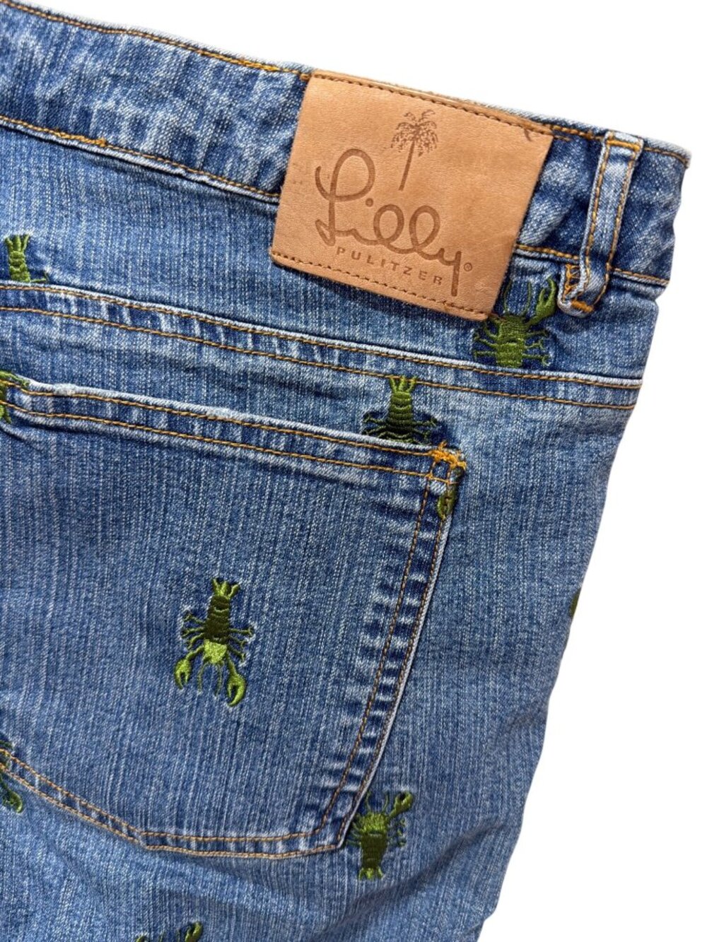 Lilly Pulitzer Vintage Y2K Embroidered Green Lobster Denim Jeans - Picture 6 of 7